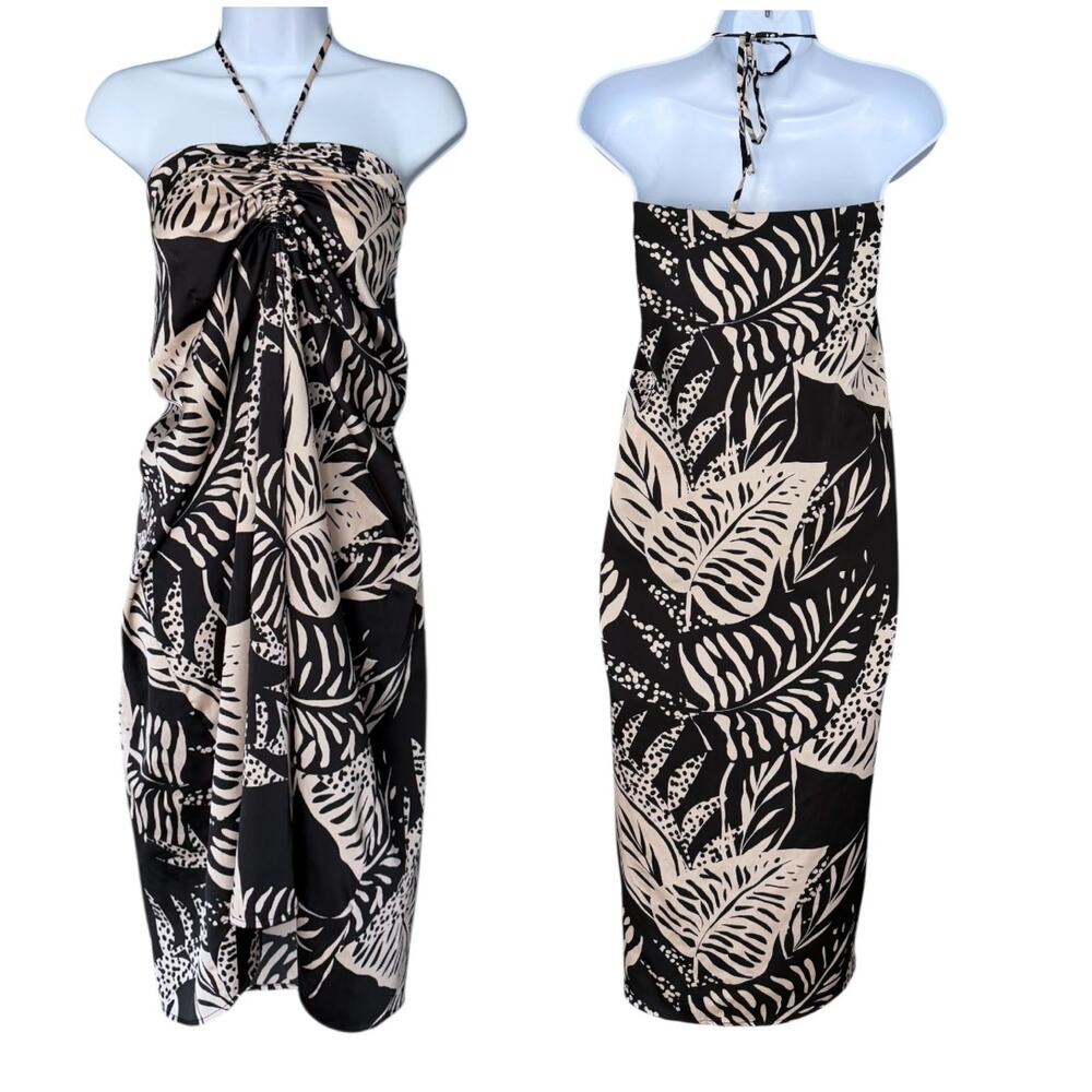 Future Collective x Alani Noelle Tropical Print Dress Women's XL Black Beige